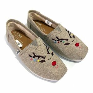 Tom’s Slip On Casual Shoes Christmas Reindeer Fur Lining Womens Size 6